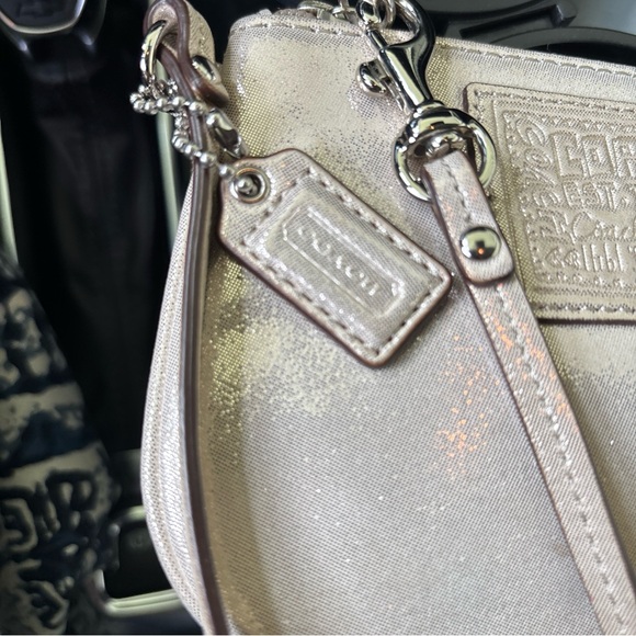 Coach Poppy Pearl Metallic Gold Wristlet Purse Wallet Shimmering - Picture 5 of 6